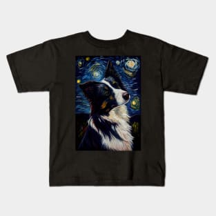 Border Collie Dog Starry Night Kids T-Shirt